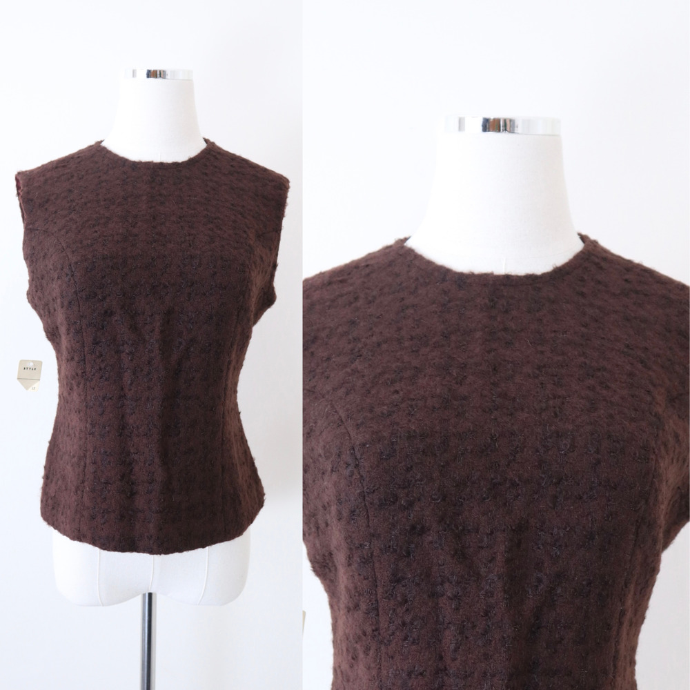 NWT Vintage 1950s Wooly Shell Top Sleeveless Brown Metal Zipper Back
